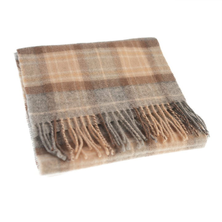100% Lambswool Scarf – Traditional Tartan & Check Designs - Made in Scotland - Mackellar Natural