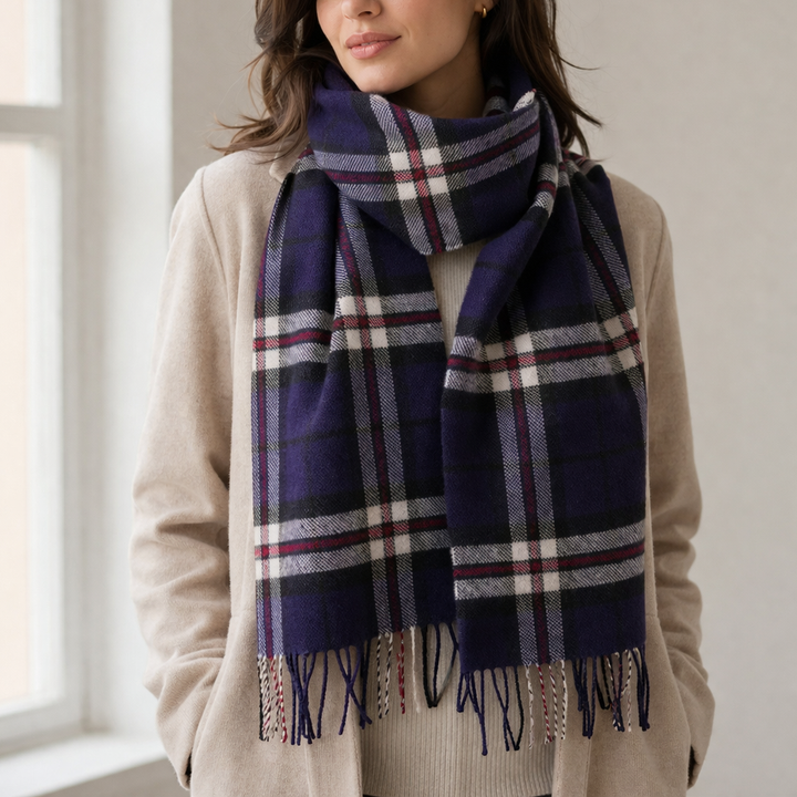 100% Lambswool Scarf – Traditional Tartan & Check Designs - Made in Scotland - Thomson Navy