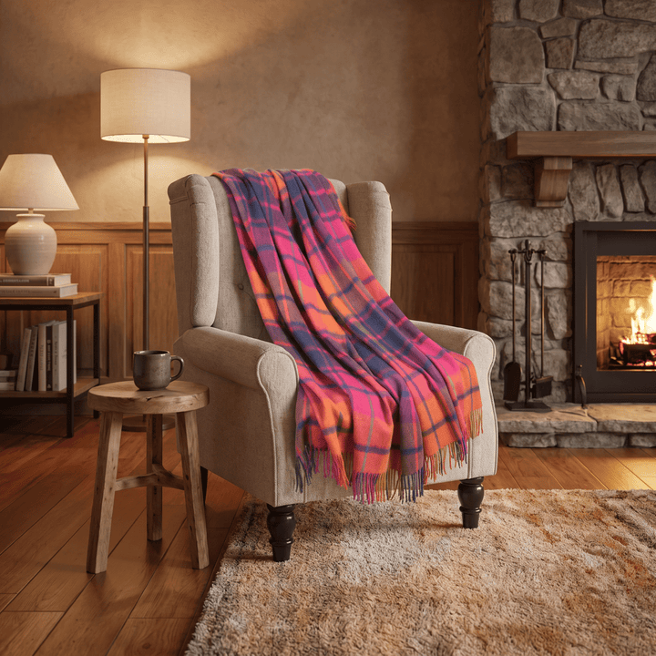 100% Pure Lambswool Blanket Throw – Luxury Soft Warm Wool Blanket - Home Décor - MILL CHECK JAZZ