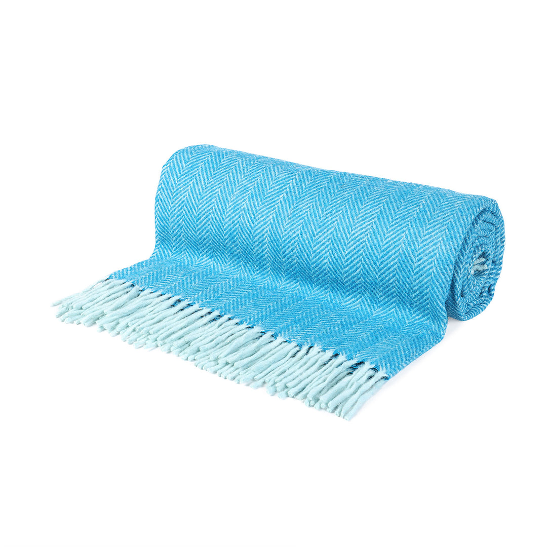 Highland Wool Blend Herringbone Blanket Turquoise