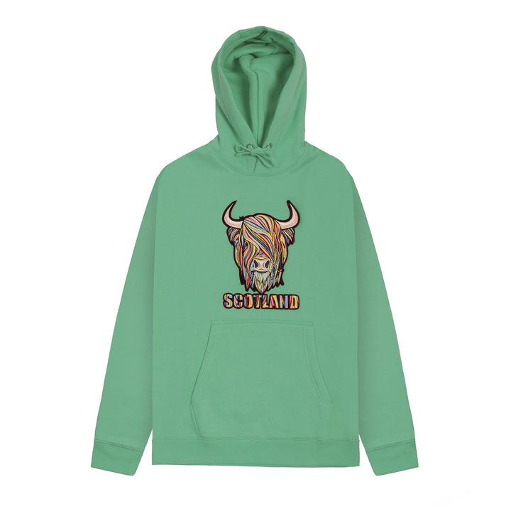 Adults Pastel Highland Cow Hooded Top Green