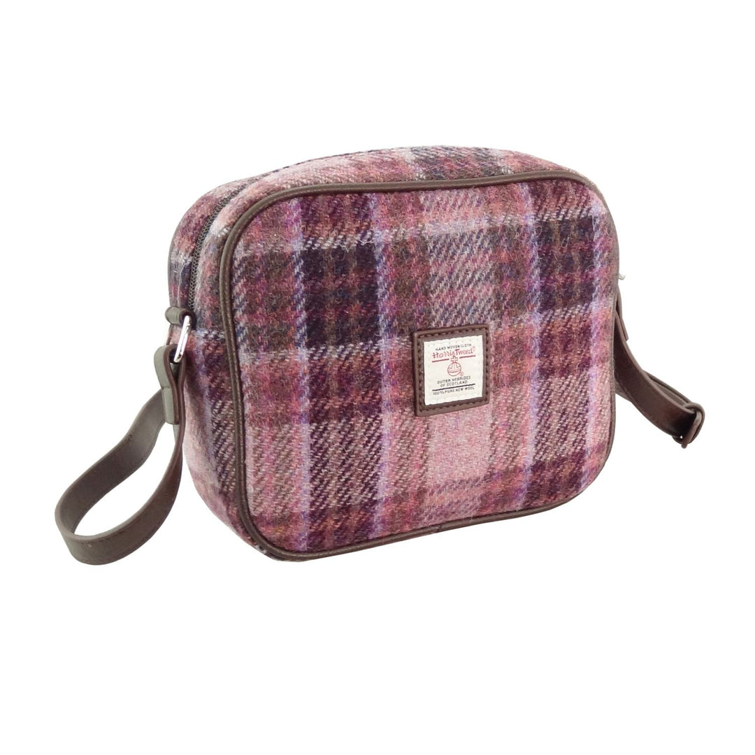 Harris Tweed Almond Mini Bag - Compact Scottish Crossbody Bag - Pink/Burgundy Check (COL154)