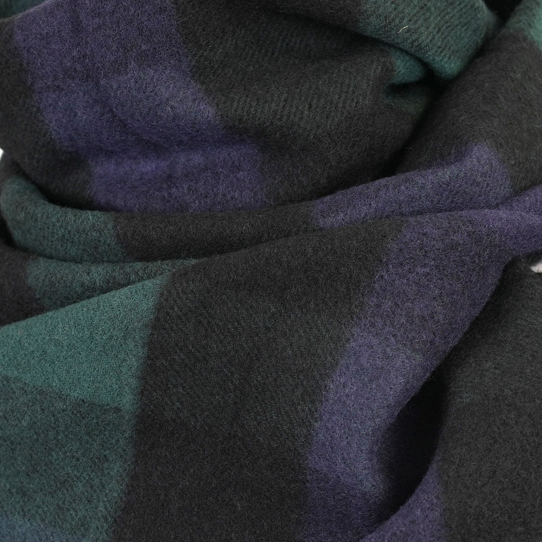 100% Lambswool Scarf – Traditional Tartan & Check Designs - Made in Scotland - 5 Square Tartan - Blue/Green