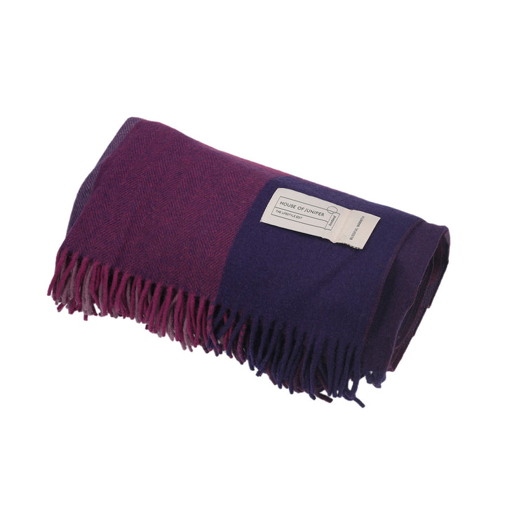The Cosy Check – Recycled Wool Block-Check Herringbone Blanket - PURPLE MIX