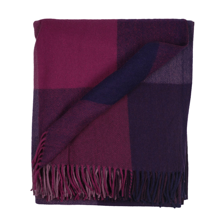 The Cosy Check – Recycled Wool Block-Check Herringbone Blanket - PURPLE MIX