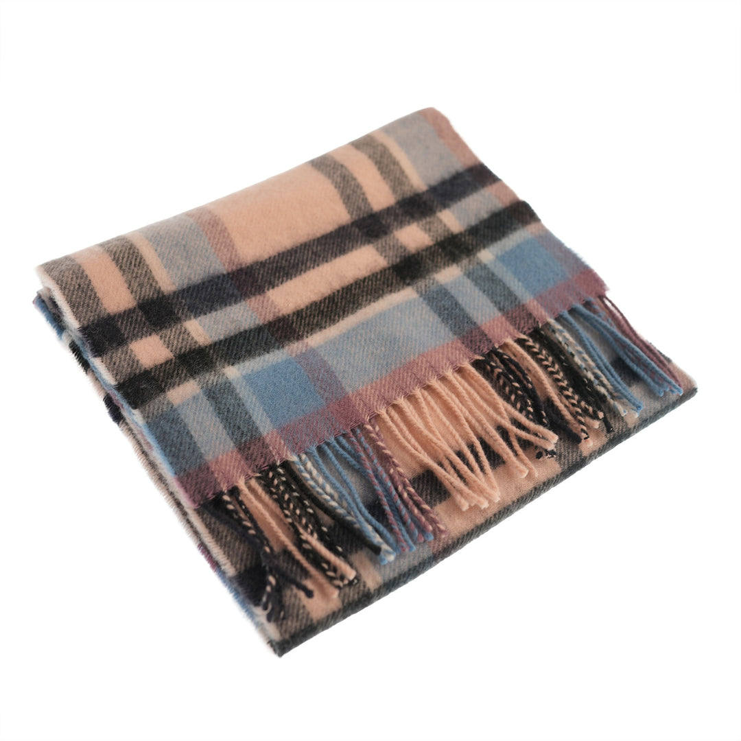 100% Lambswool Scarf – Traditional Tartan & Check Designs - Made in Scotland - Abstract Pink/Blue