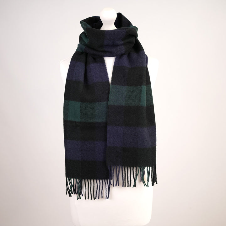 100% Lambswool Scarf – Traditional Tartan & Check Designs - Made in Scotland - 5 Square Tartan - Blue/Green