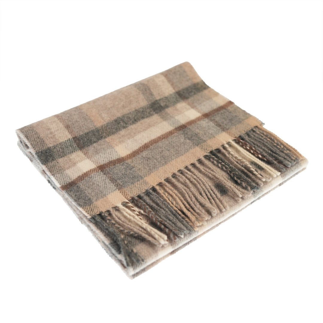 100% Lambswool Scarf – Traditional Tartan & Check Designs - Made in Scotland - Abstract Natural
