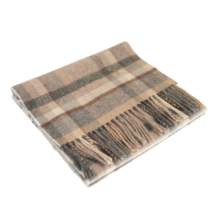100% Lambswool Scarf – Traditional Tartan & Check Designs - Made in Scotland - Abstract Natural