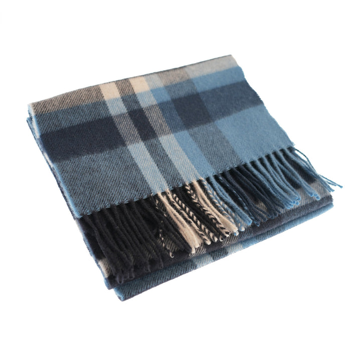100% Lambswool Scarf – Traditional Tartan & Check Designs - Made in Scotland - Fashion Blue