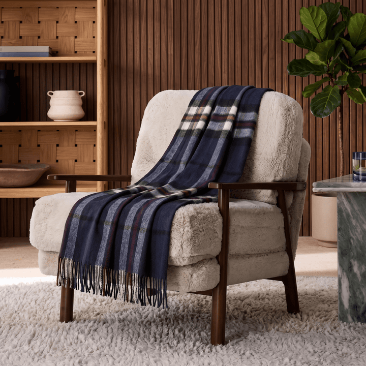 100% Pure Lambswool Blanket Throw – Luxury Soft Warm Wool Blanket - Home Décor - THOMSON NAVY