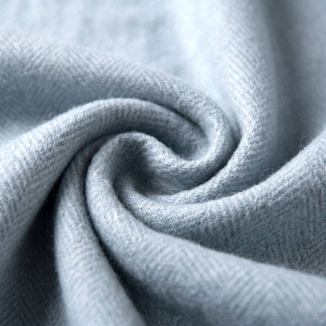 Recycled Wool Herringbone Blanket with Fringe - Soft Warm Throw - CORNFLOWER