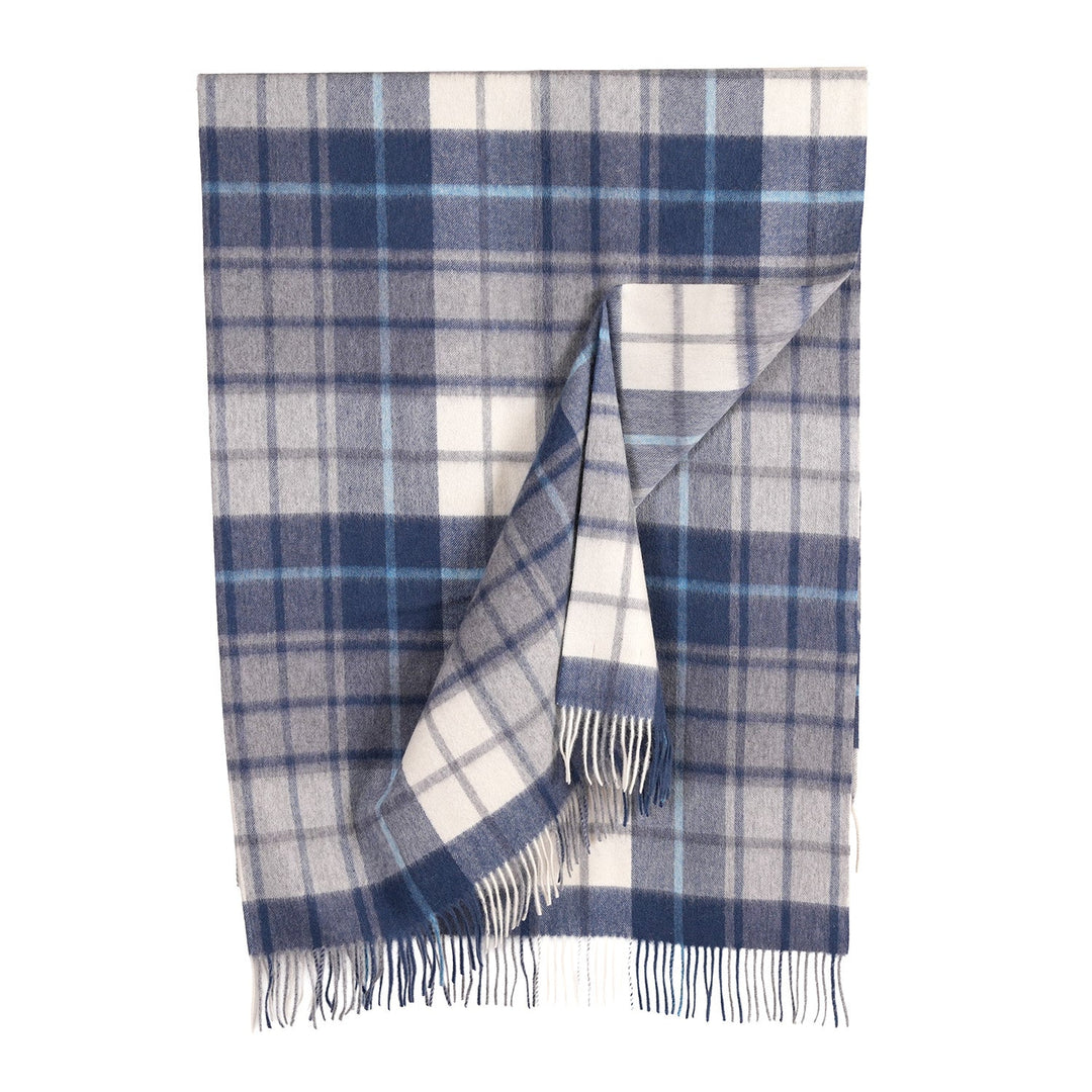 100% Pure Lambswool Blanket Throw – Luxury Soft Warm Wool Blanket - Home Décor - MILL CHECK NAVY