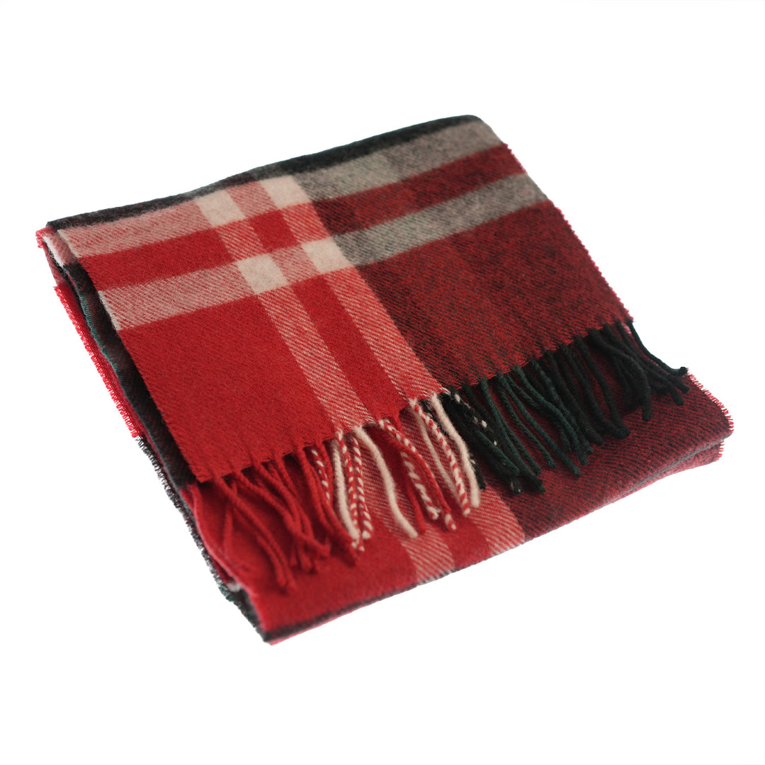 100% Lambswool Scarf – Traditional Tartan & Check Designs - Made in Scotland - Fashion Check Red/ Green