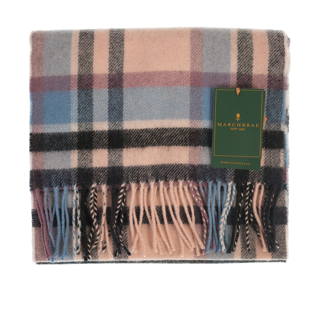 100% Lambswool Scarf – Traditional Tartan & Check Designs - Made in Scotland - Abstract Pink/Blue