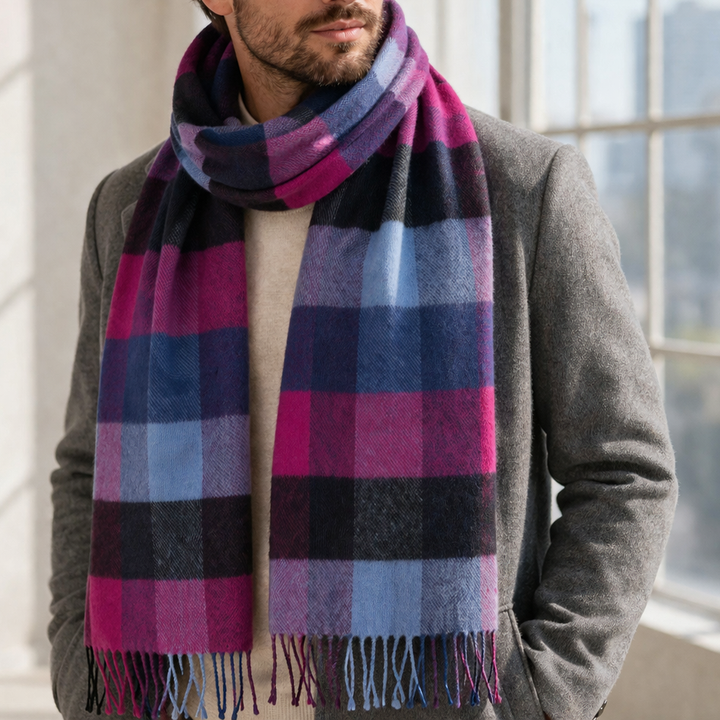 100% Lambswool Scarf – Traditional Tartan & Check Designs - Made in Scotland - 5 Square Purples