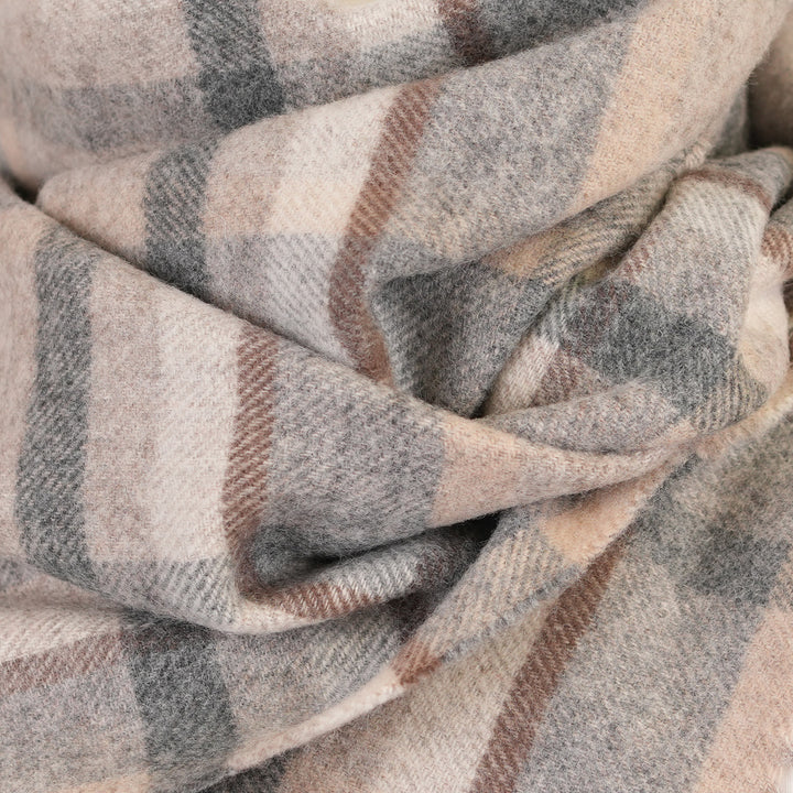 100% Lambswool Scarf – Traditional Tartan & Check Designs - Made in Scotland - Abstract Natural