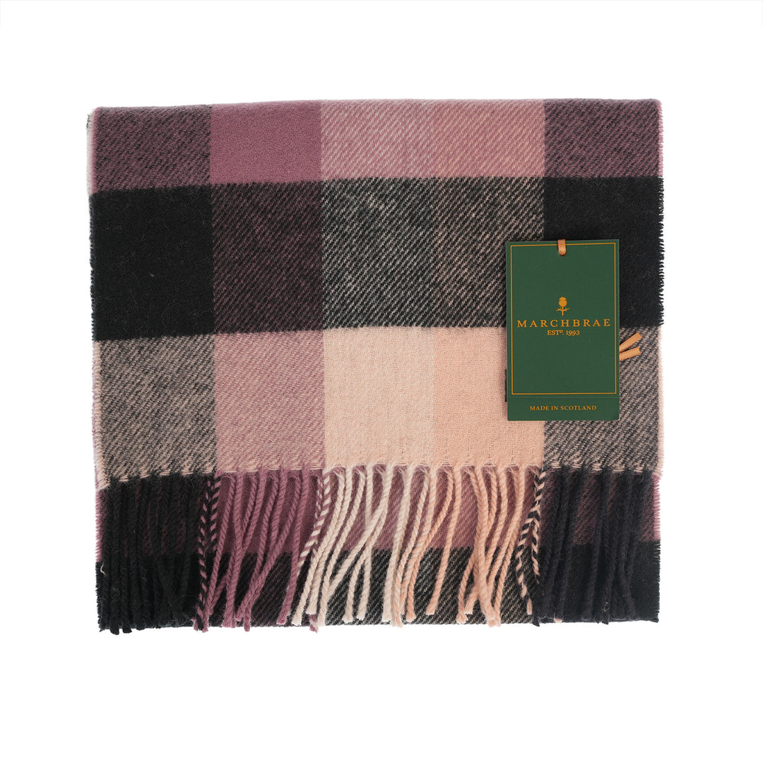 100% Lambswool Scarf – Traditional Tartan & Check Designs - Made in Scotland - 5 Square Check Grey