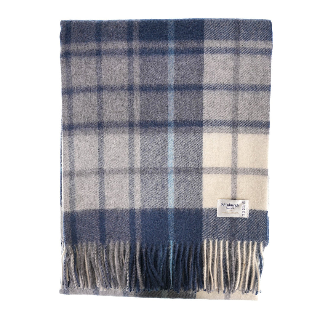 100% Pure Lambswool Blanket Throw – Luxury Soft Warm Wool Blanket - Home Décor - MILL CHECK NAVY