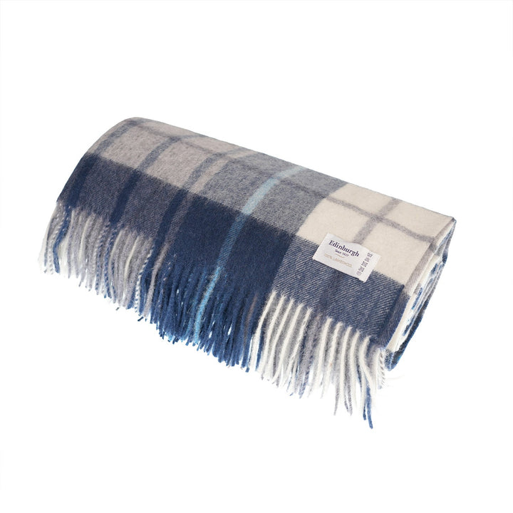 100% Pure Lambswool Blanket Throw – Luxury Soft Warm Wool Blanket - Home Décor - MILL CHECK NAVY