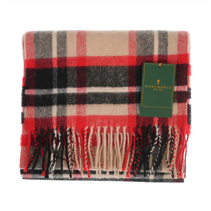 100% Lambswool Scarf – Traditional Tartan & Check Designs - Made in Scotland - Abstract Camel/Red