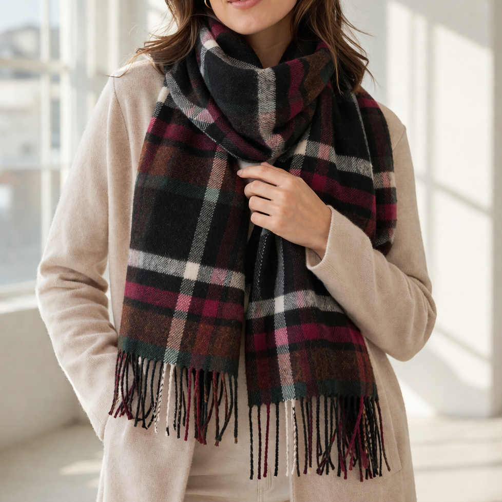 100% Lambswool Scarf – Traditional Tartan & Check Designs - Made in Scotland - Abstract Dark