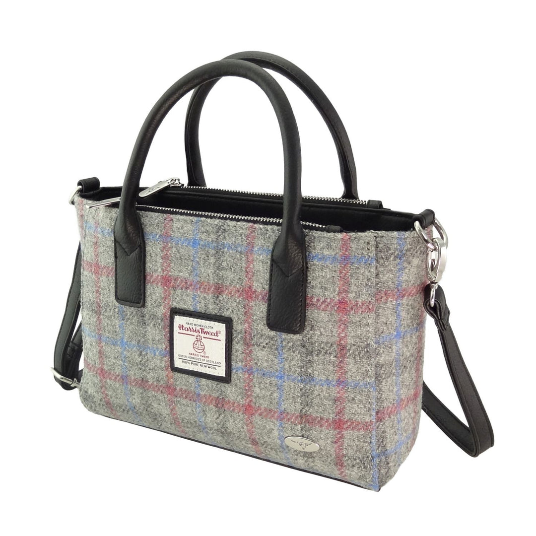 Harris Tweed Brora Small Tote - Compact Wool Tote Bag - Light Grey Check (COL069)