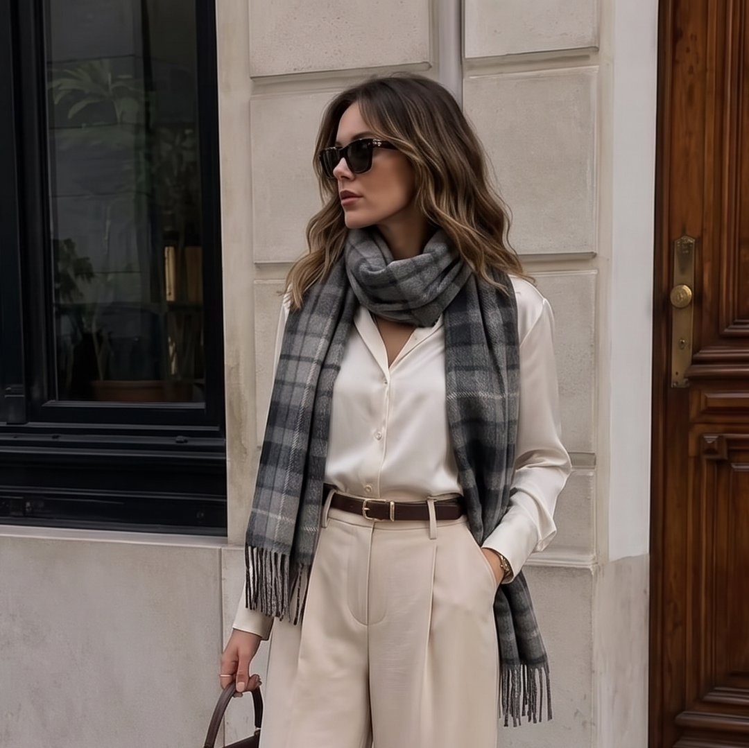 Edinburgh Cashmere Premium Lightweight Scarf - Ultra-Soft Luxury Wrap - MONOCHROME BUCHANAN