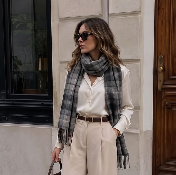 Edinburgh Cashmere Premium Lightweight Scarf - Ultra-Soft Luxury Wrap - MONOCHROME BUCHANAN