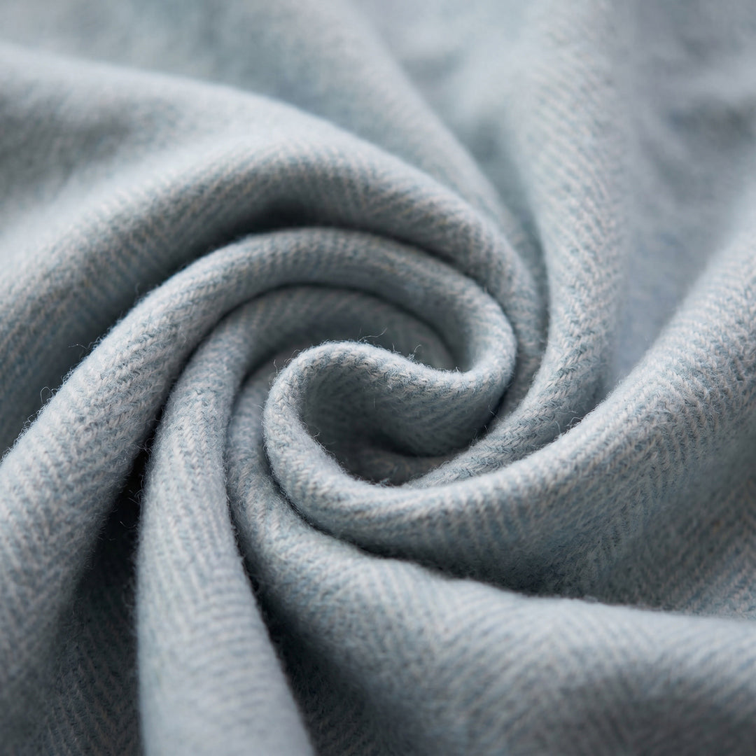 Recycled Wool Herringbone Knee Blanket – Pastel Fringed Throw - CORNFLOWER