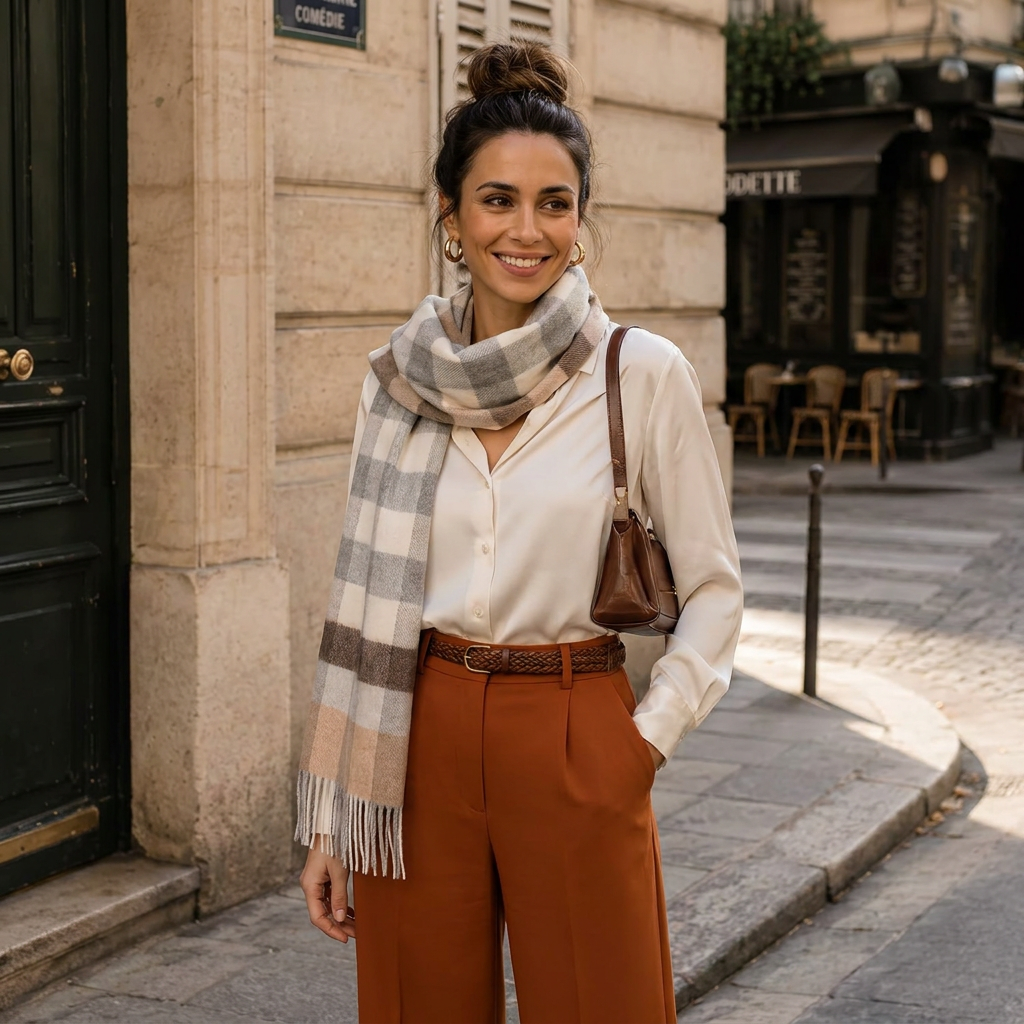 Edinburgh Cashmere Premium Lightweight Scarf - Ultra-Soft Luxury Wrap - GIANT CHEQUER - LINEN/UNIFORM