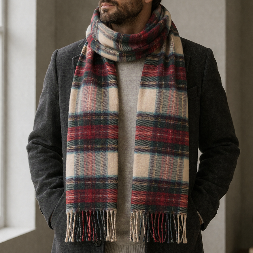 100% Lambswool Scarf – Traditional Tartan & Check Designs - Made in Scotland - Hessian Dress Stewart