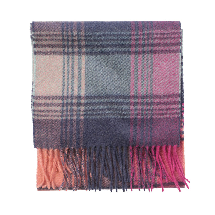 Edinburgh Cashmere Premium Lightweight Scarf - Ultra-Soft Luxury Wrap - BROKEN CHECK - ORANGE/PINK/DENIM