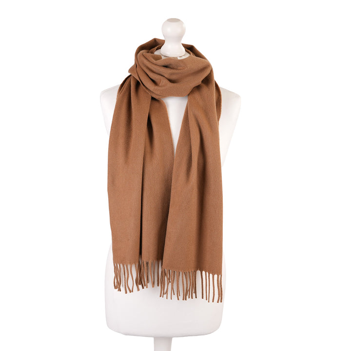 Balmoral 100% Cashmere Woven Scarf Tartan and Checks - Made in Scotland - PLAIN CAMEL