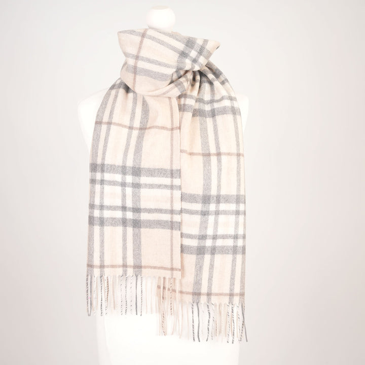 Edinburgh Cashmere Premium Lightweight Scarf - Ultra-Soft Luxury Wrap - HIGHLIGHT CHECK - OLIVE/BROWN/OYSTER