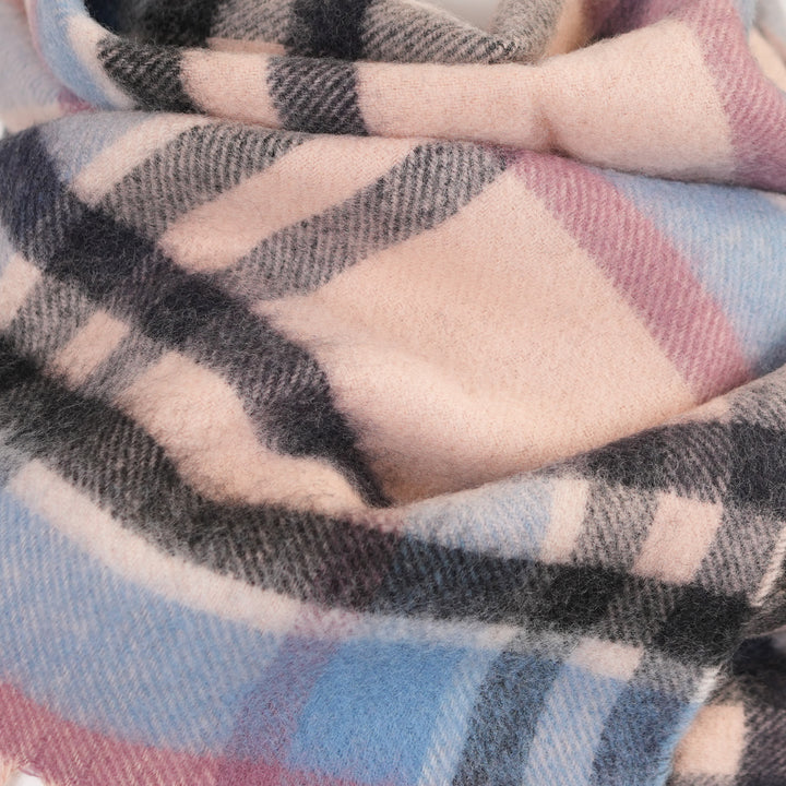 100% Lambswool Scarf – Traditional Tartan & Check Designs - Made in Scotland - Abstract Pink/Blue
