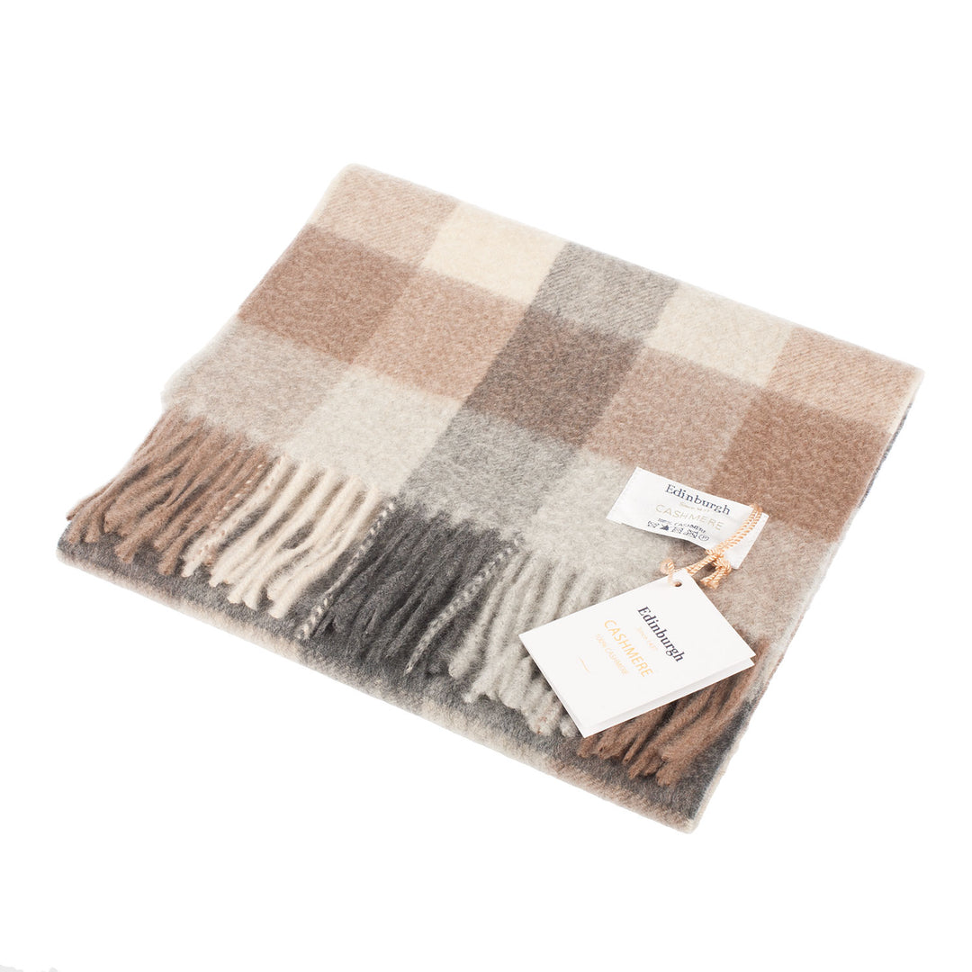 Edinburgh Cashmere Scarf  5 Square Tartan - Brown/Black