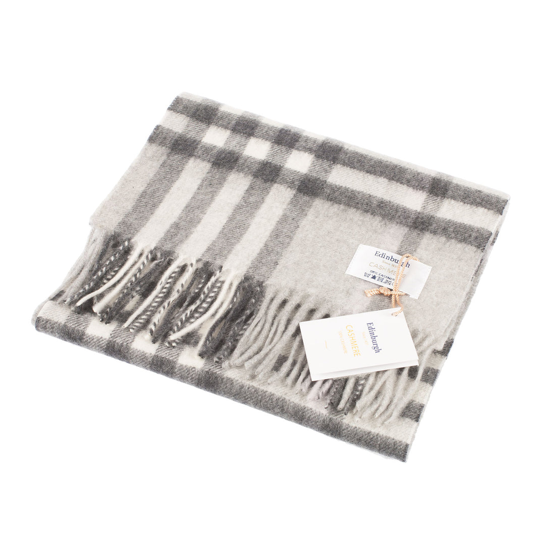 Edinburgh Cashmere Scarf  Chequer Tartan - Charcoal/Light Grey