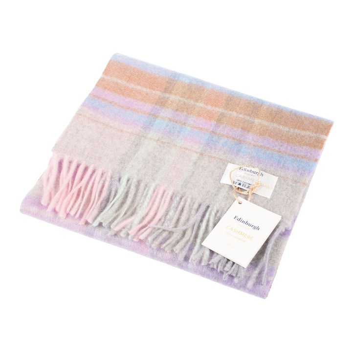 Edinburgh Cashmere Scarf  Newlan Check Pink/Aqua
