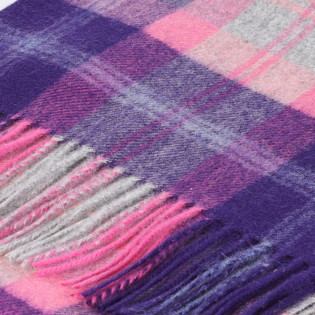 Edinburgh 100% Lambswool Tartan Scarf Baird Check Fuschia