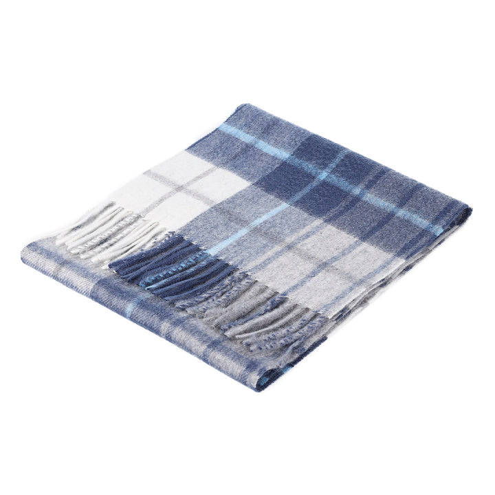 Edinburgh 100% Lambswool Tartan Scarf Mill Check Navy