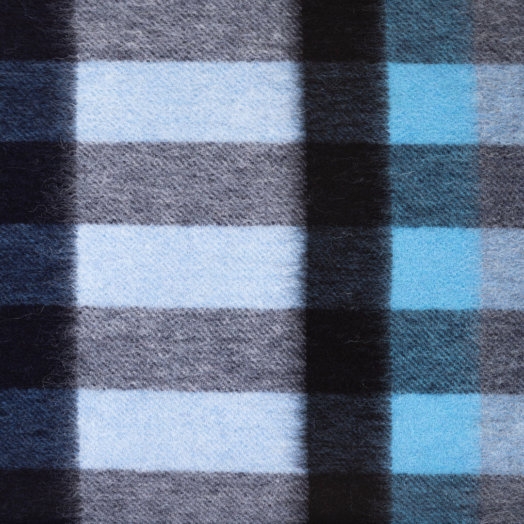 Edinburgh 100% Lambswool Scarf  Giant Chequer Navy/Blue