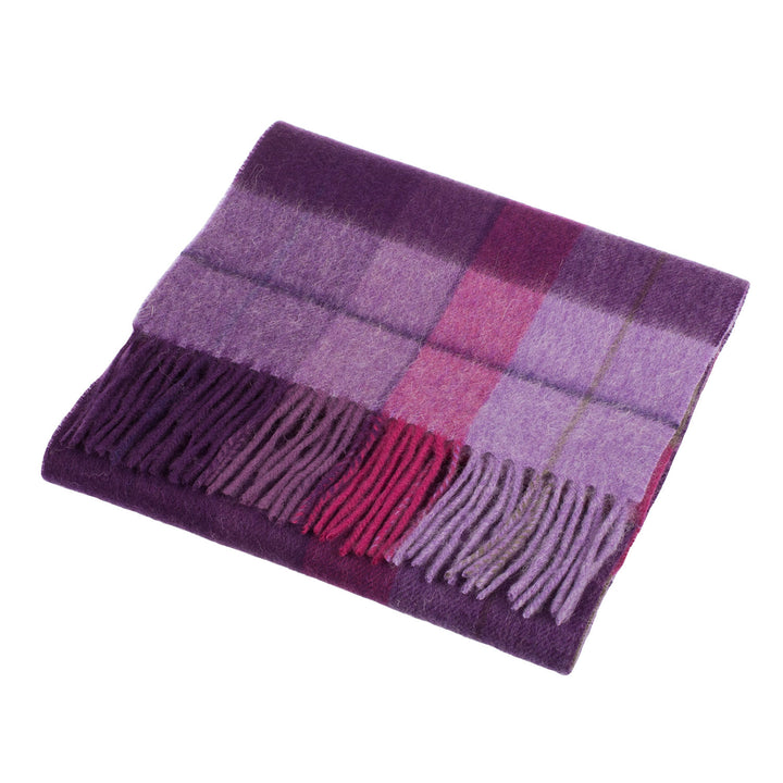 Edinburgh 100% Lambswool Scarf  Mixed Check - Heather/Pink