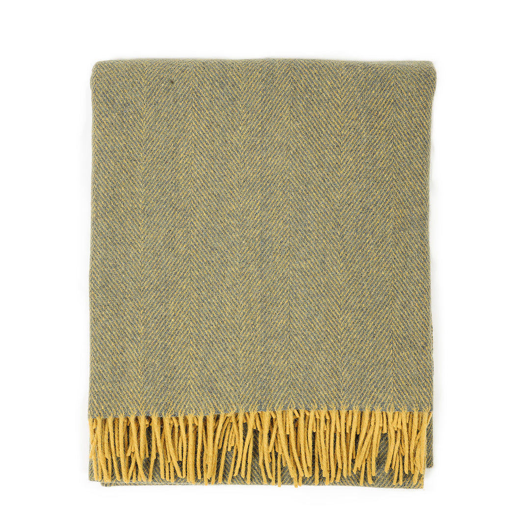 Highland Wool Blend Herringbone Blanket Navy Blue/Ochre Yellow