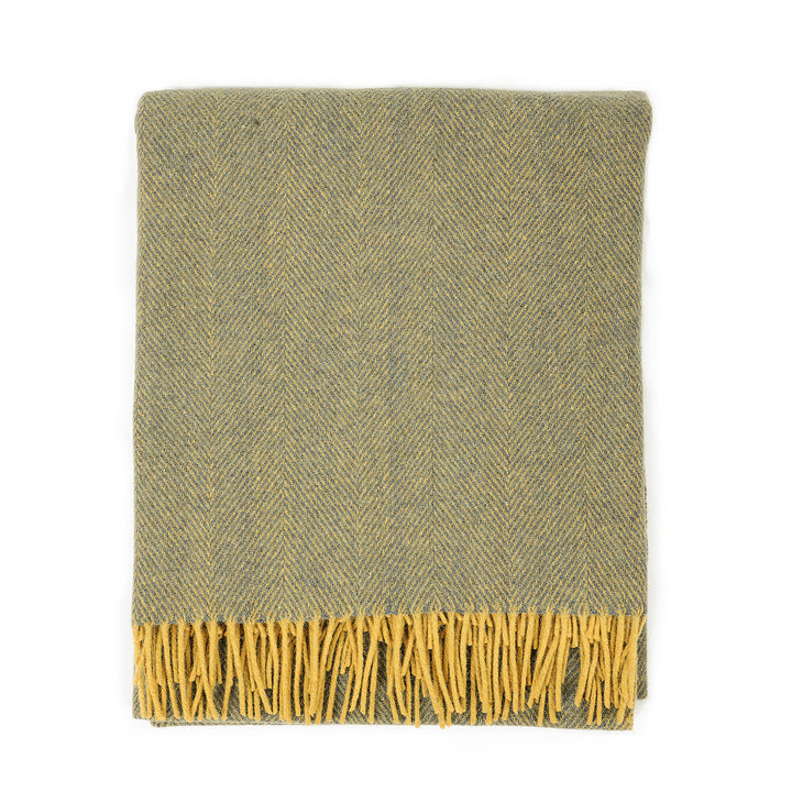 Highland Wool Blend Herringbone Blanket Navy Blue/Ochre Yellow