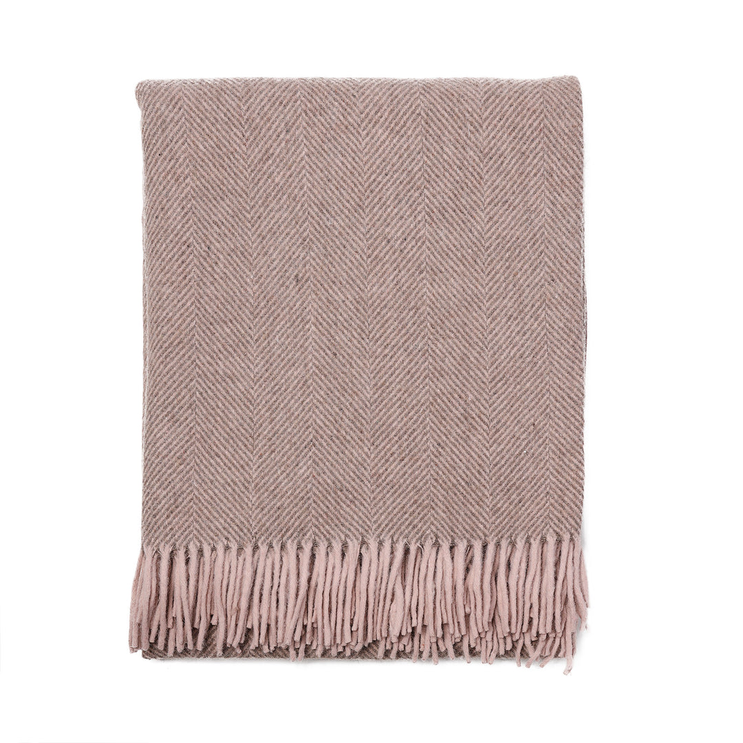 Highland Wool Blend Herringbone Blanket Pink