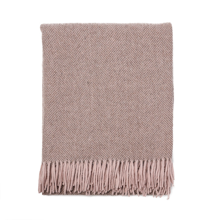 Highland Wool Blend Herringbone Blanket Pink