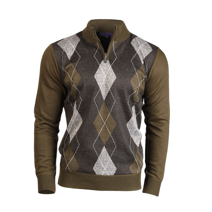 Men's Argyle Ballantrae Jumper Half Zip  Black W/ Melange Grey