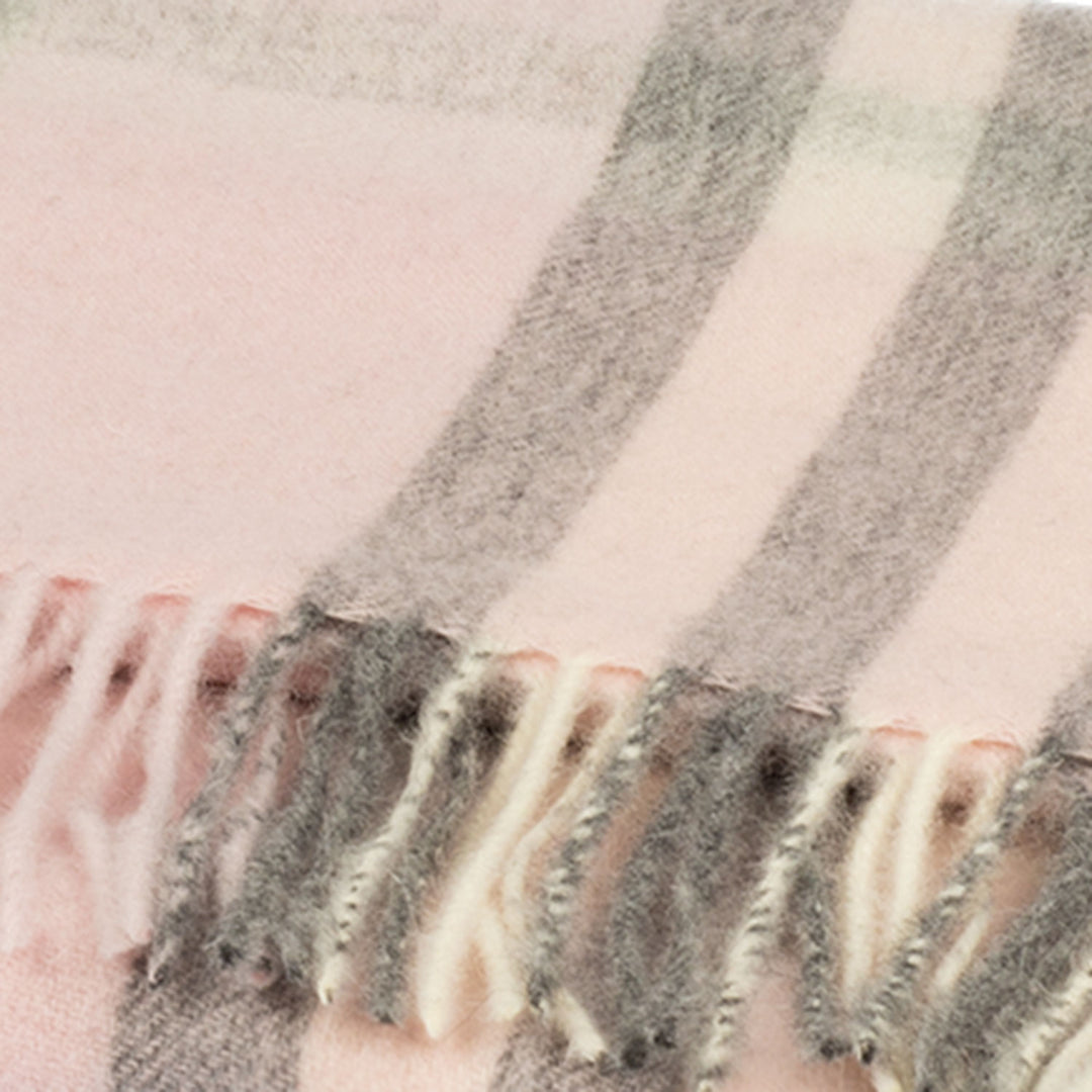 Chequer Tartan 90/10 Cashmere Scarf Bar  Chalk