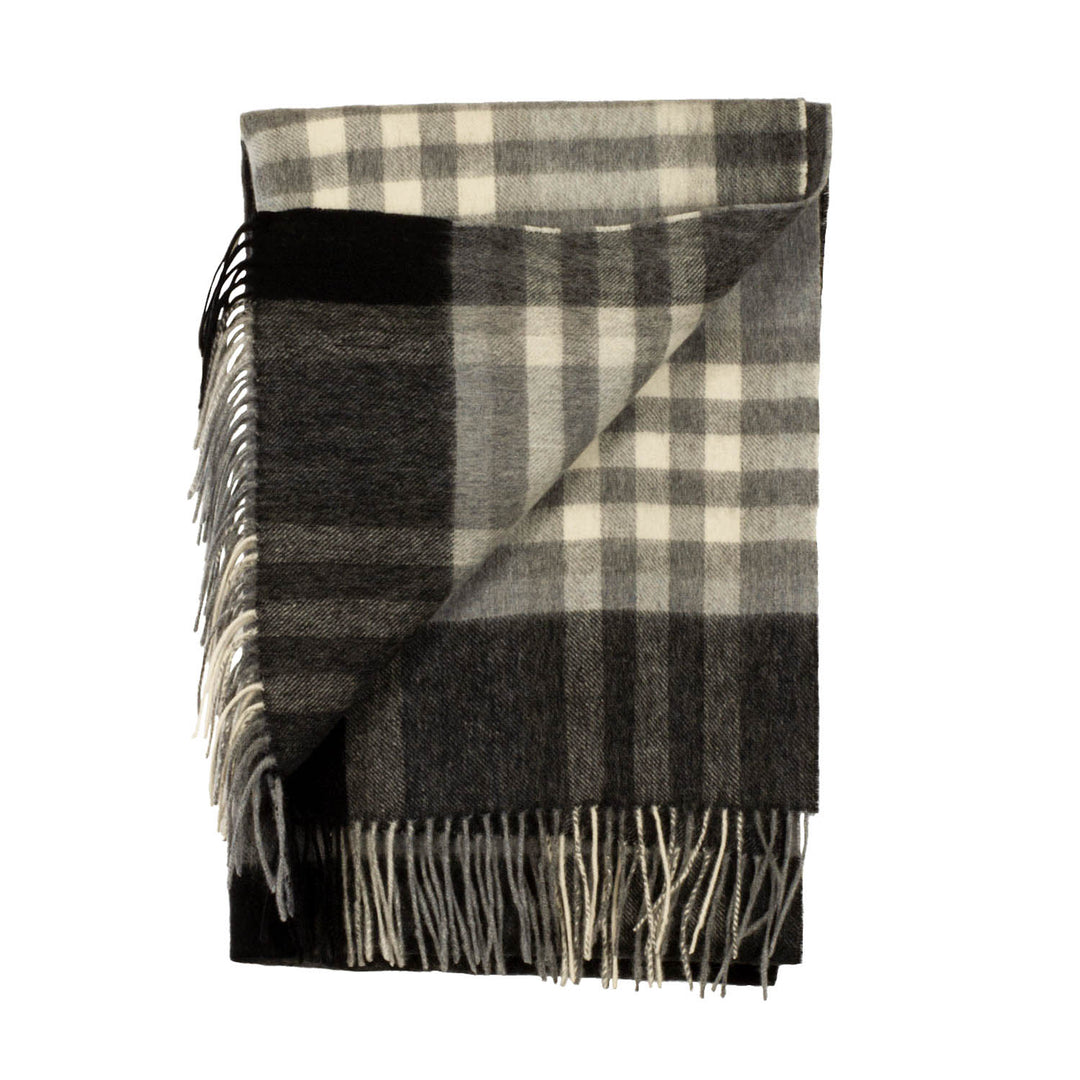 90/10 Tartan Cashmere Blanket Scarf  Black